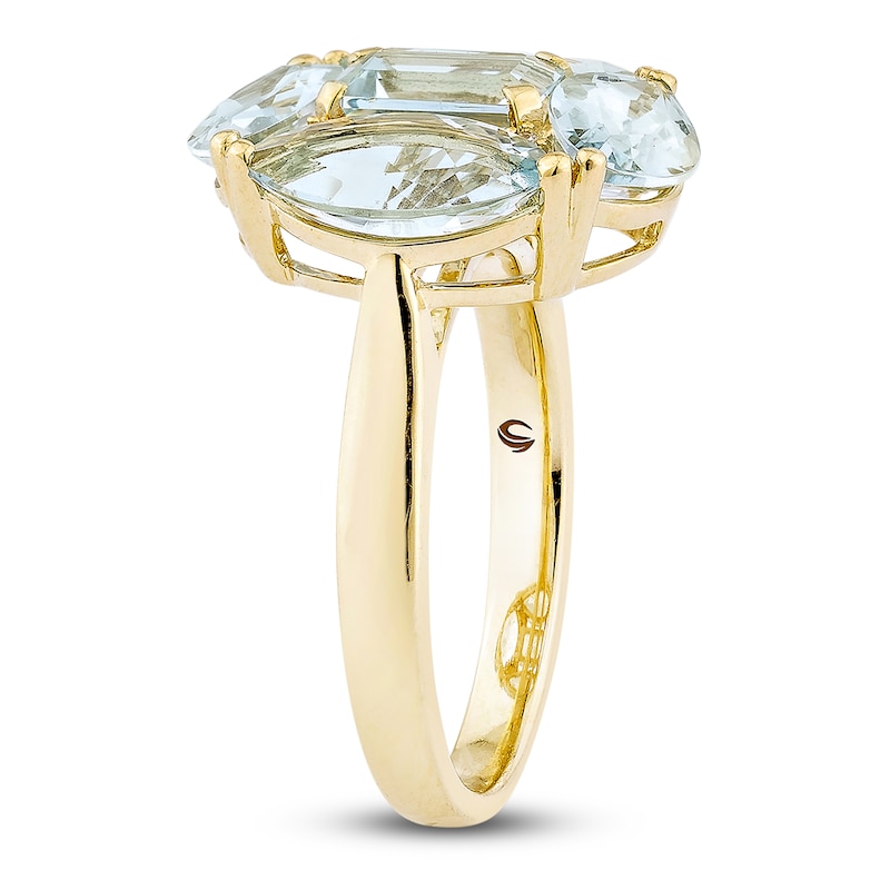 Main Image 5 of Octagon & Marquise-Cut Natural Aquamarine & Diamond-Accent Cocktail Ring 14K Yellow Gold