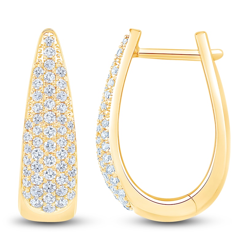 Main Image 1 of Brilliant Moments Diamond Tapered Hoop Earrings 1 ct tw 14K Yellow Gold