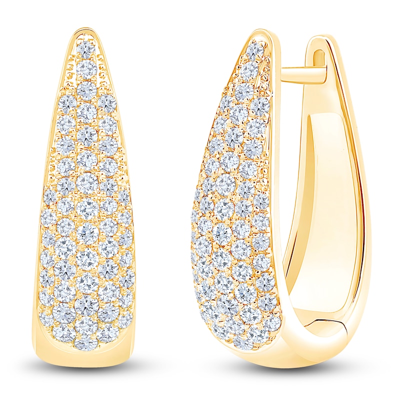 Main Image 2 of Brilliant Moments Diamond Tapered Hoop Earrings 1 ct tw 14K Yellow Gold