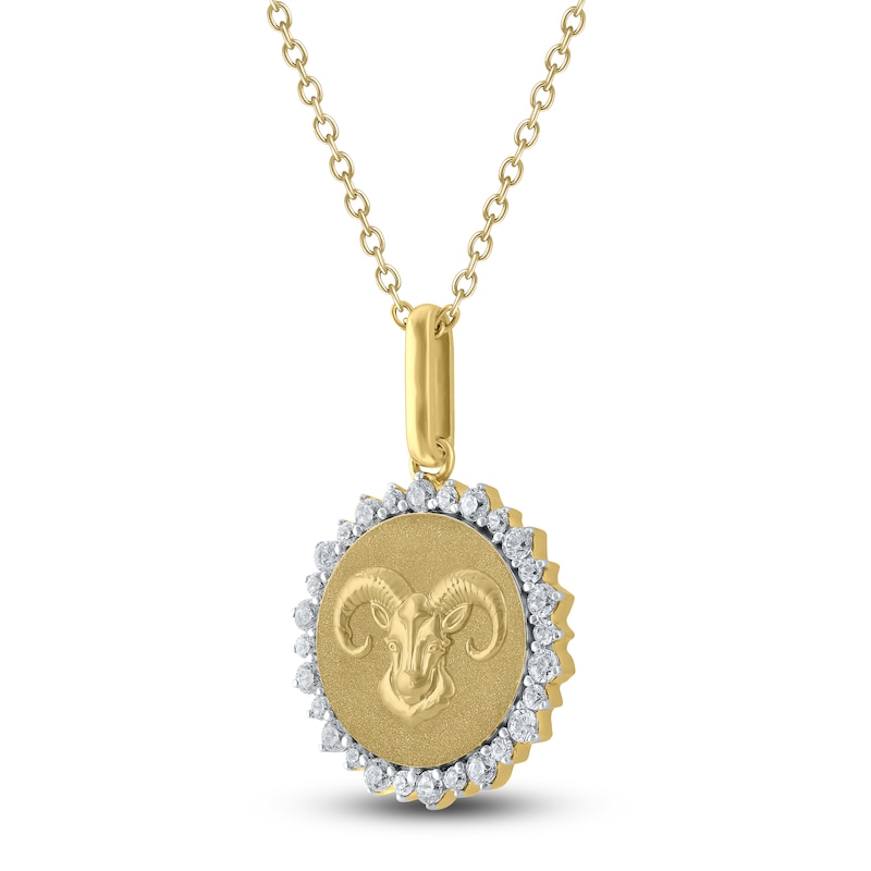 Main Image 2 of Diamond Zodiac Aries Medallion Necklace 1/3 ct tw 10K Yellow Gold 18&quot;