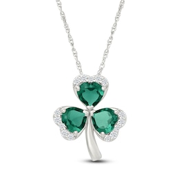 Heart-Shaped Lab-Created Emerald & White Lab-Created Sapphire Necklace Sterling Silver 18&quot;