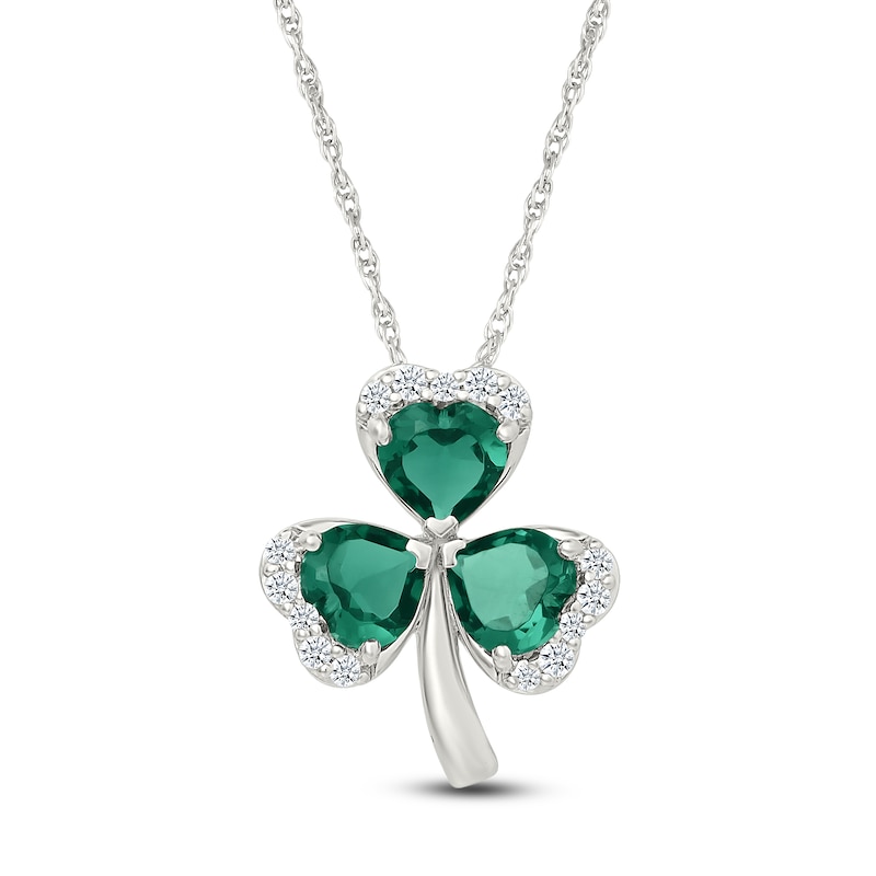 Heart-Shaped Lab-Created Emerald & White Lab-Created Sapphire Necklace Sterling Silver 18"