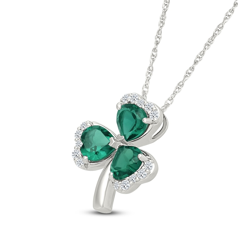 Heart-Shaped Lab-Created Emerald & White Lab-Created Sapphire Necklace Sterling Silver 18"