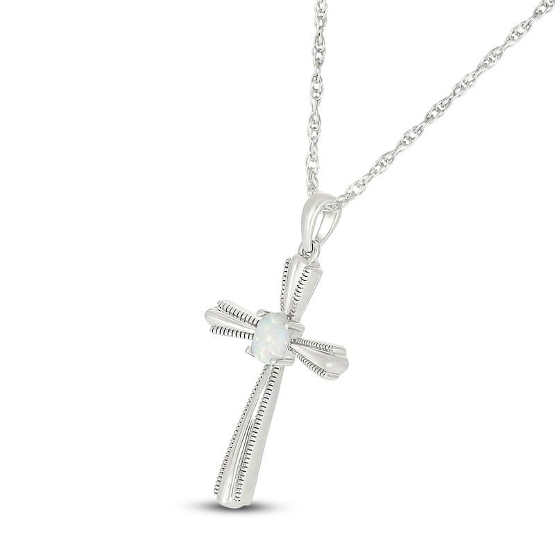 Oval-Cut Lab-Created Opal Cross Necklace Sterling Silver 18"