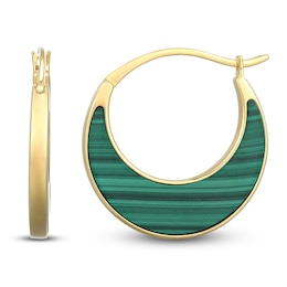 Half-Moon Natural Malachite Hoop Earrings 14K Yellow Gold