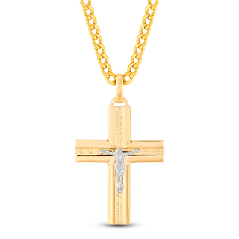 Men's Crucifix Necklace 10K Two-Tone Gold 22"