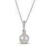 Thumbnail Image 1 of Cultured Pearl & White Lab-Created Sapphire Drop Necklace Sterling Silver 18&quot;