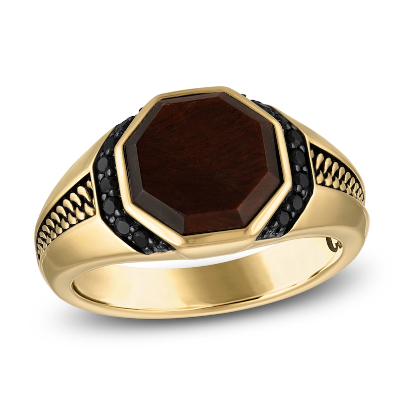 Main Image 1 of 1933 by Esquire Men's Natural Tiger's Eye Quartz & Black Diamond Ring 1/4 ct tw 14K Yellow Gold-Plated Sterling Silver