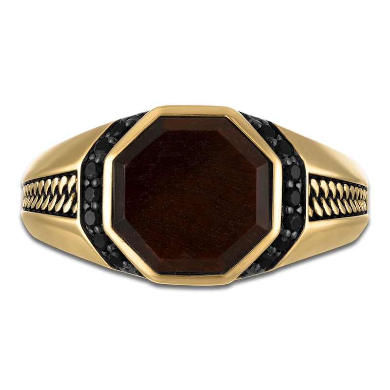 Main Image 3 of 1933 by Esquire Men's Natural Tiger's Eye Quartz & Black Diamond Ring 1/4 ct tw 14K Yellow Gold-Plated Sterling Silver