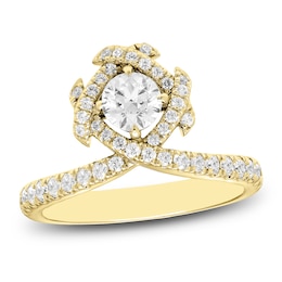 Unspoken Round-Cut Diamond Halo Ring 3/4 ct tw 14K Yellow Gold