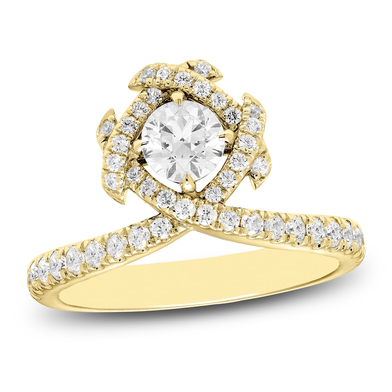 Main Image 1 of Unspoken Round-Cut Diamond Halo Ring 3/4 ct tw 14K Yellow Gold