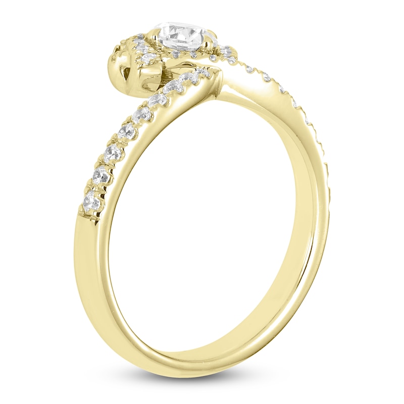 Main Image 2 of Unspoken Round-Cut Diamond Halo Ring 3/4 ct tw 14K Yellow Gold