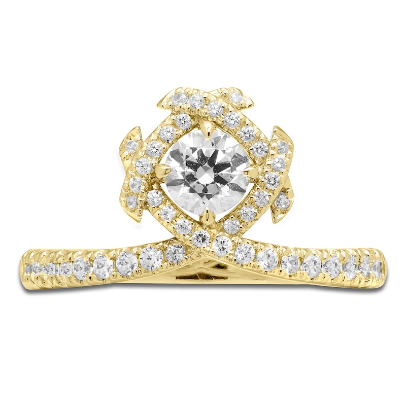 Main Image 3 of Unspoken Round-Cut Diamond Halo Ring 3/4 ct tw 14K Yellow Gold