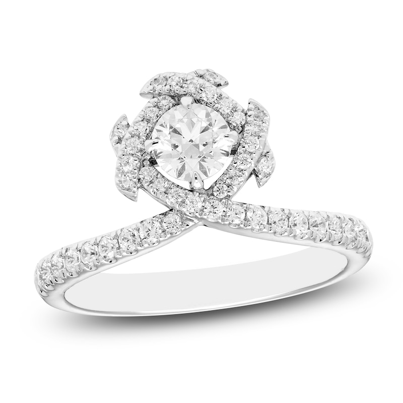 Main Image 1 of Unspoken Round-Cut Diamond Halo Ring 3/4 ct tw 14K White Gold