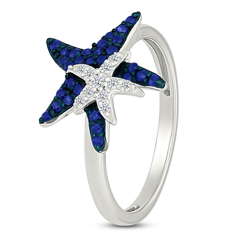 Main Image 2 of Blue & White Lab-Created Sapphire Starfish Ring Sterling Silver