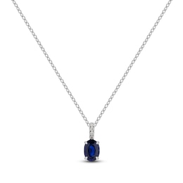 Oval-Cut Natural Blue Sapphire and Diamond Necklace 1/20 ct tw 14K White Gold 17&quot;