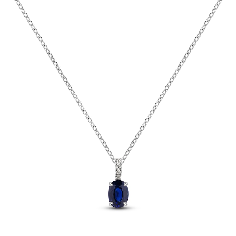 Main Image 1 of Oval-Cut Natural Blue Sapphire and Diamond Necklace 1/20 ct tw 14K White Gold 17&quot;