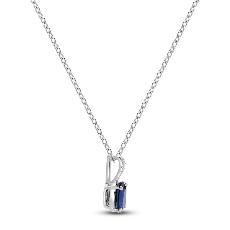 Main Image 2 of Oval-Cut Natural Blue Sapphire and Diamond Necklace 1/20 ct tw 14K White Gold 17&quot;