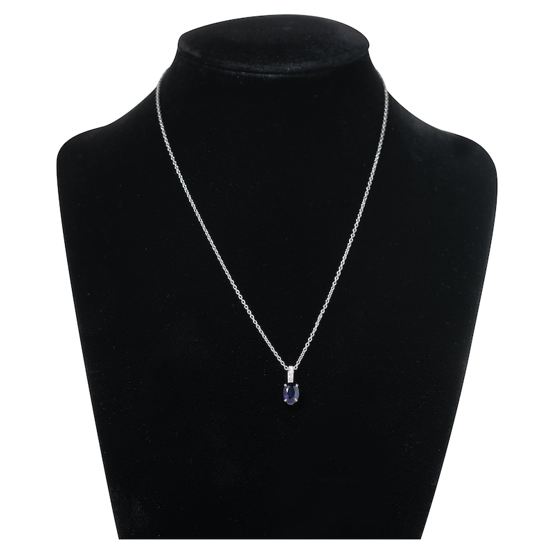 Main Image 3 of Oval-Cut Natural Blue Sapphire and Diamond Necklace 1/20 ct tw 14K White Gold 17&quot;