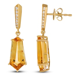 Le Vian Silhouette Hexagon-Cut Natural Citrine Dangle Earrings 1/10 ct tw Diamonds 14K Honey Gold