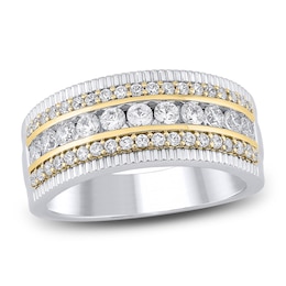 Men's Certified Diamond Three-Row Coin Edge Wedding Band 1-1/4 ct tw 14K Two-Tone Gold