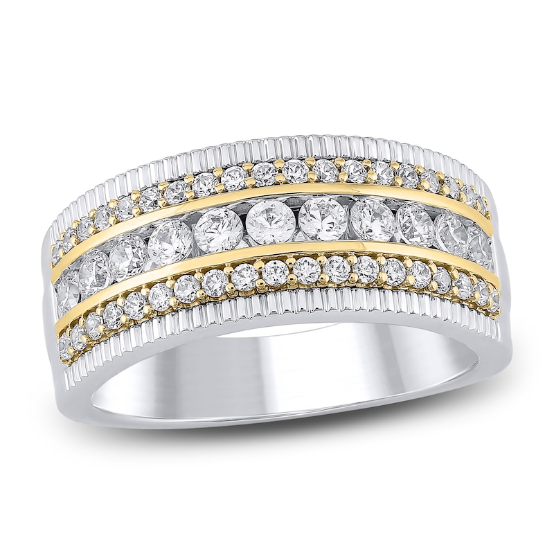 Main Image 1 of Men's Certified Diamond Three-Row Coin Edge Wedding Band 1-1/4 ct tw 14K Two-Tone Gold