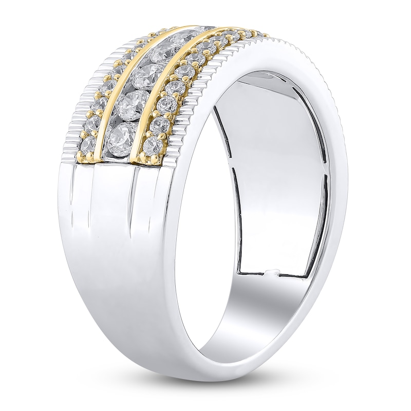 Main Image 2 of Men's Certified Diamond Three-Row Coin Edge Wedding Band 1-1/4 ct tw 14K Two-Tone Gold