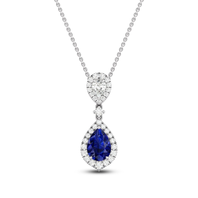 Pear-Shaped Natural Blue Sapphire & Diamond Drop Necklace 1/4 ct tw 14K White Gold 18"