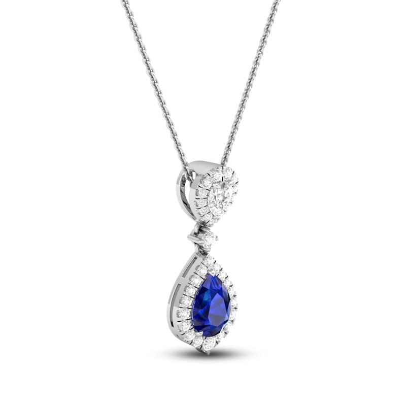 Pear-Shaped Natural Blue Sapphire & Diamond Drop Necklace 1/4 ct tw 14K White Gold 18"