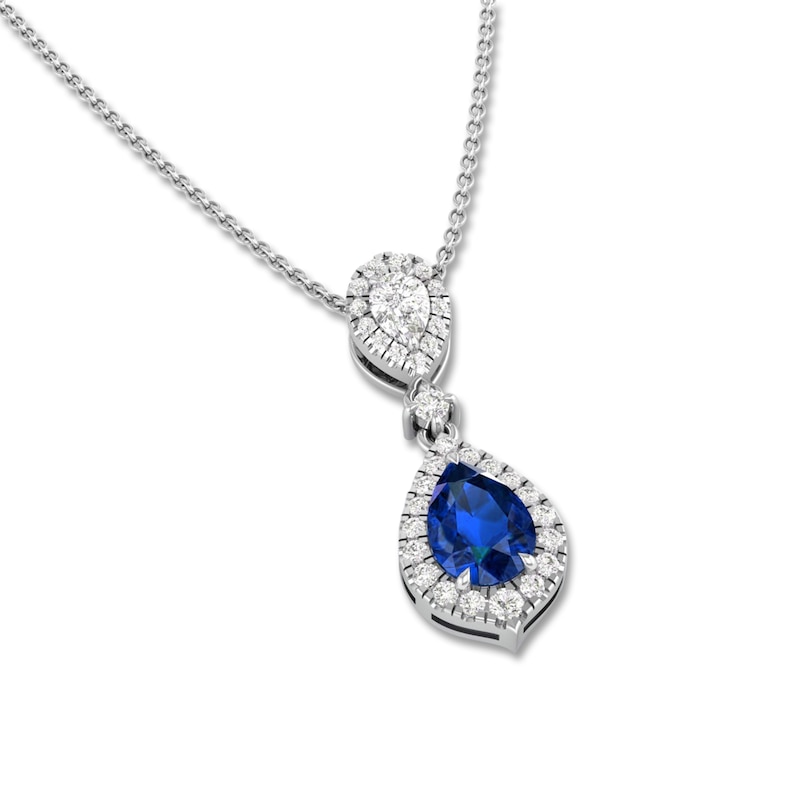 Pear-Shaped Natural Blue Sapphire & Diamond Drop Necklace 1/4 ct tw 14K White Gold 18"