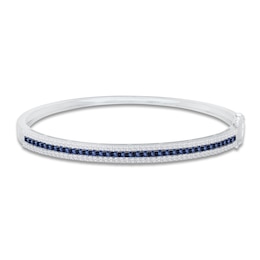 Kallati Square-Cut Natural Blue Sapphire & Diamond Bangle Bracelet 3/4 ct tw 14K White Gold