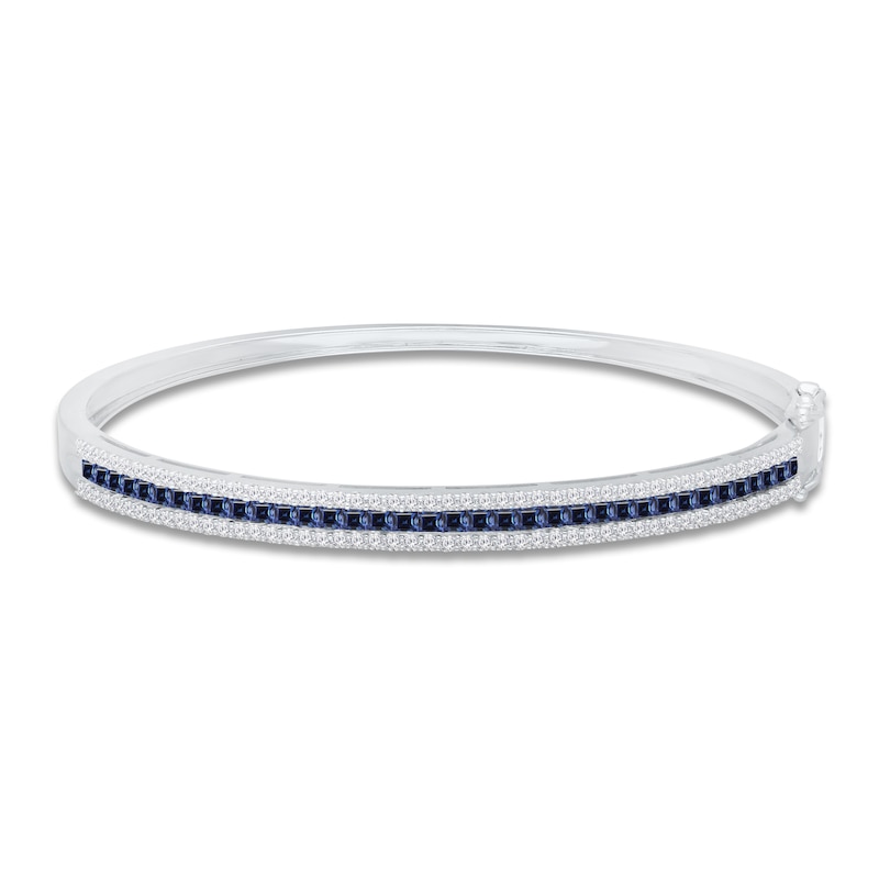 Main Image 1 of Kallati Square-Cut Natural Blue Sapphire & Diamond Bangle Bracelet 3/4 ct tw 14K White Gold