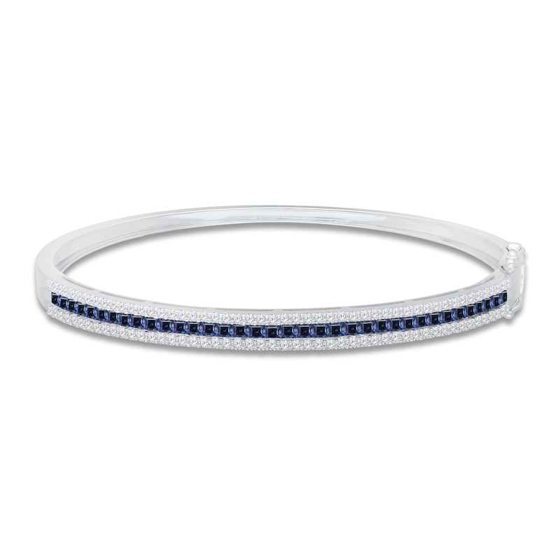 Main Image 2 of Kallati Square-Cut Natural Blue Sapphire & Diamond Bangle Bracelet 3/4 ct tw 14K White Gold