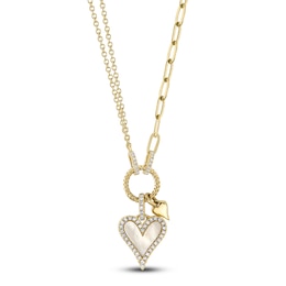 Shy Creation Mother-of-Pearl Heart Necklace 1/8 ct tw Diamonds 14K Yellow Gold 18&quot; SC55023860V5