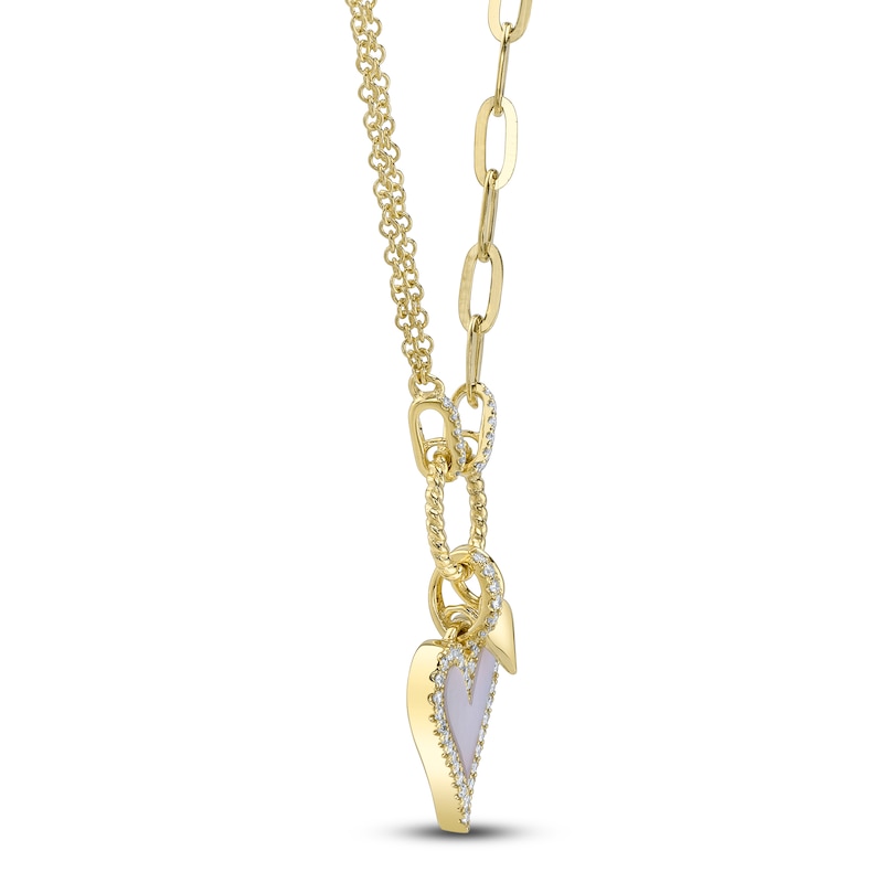 Main Image 2 of Shy Creation Mother-of-Pearl Heart Necklace 1/8 ct tw Diamonds 14K Yellow Gold 18&quot; SC55023860V5