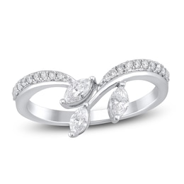 Certified Diamond Marquise & Round-Cut Contour Ring 3/8 ct tw 14K White Gold