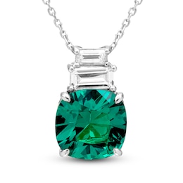 Cushion-Cut Lab-Created Emerald & Baguette-Cut White Lab-Created Sapphire Necklace Sterling Silver 18&quot;