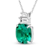 Thumbnail Image 1 of Cushion-Cut Lab-Created Emerald & Baguette-Cut White Lab-Created Sapphire Necklace Sterling Silver 18"