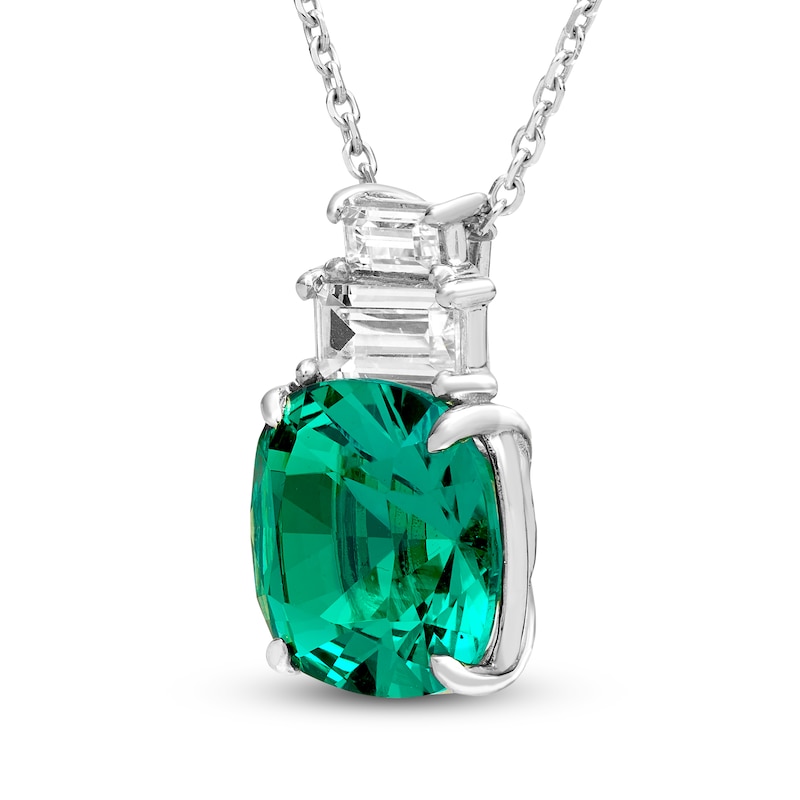 Cushion-Cut Lab-Created Emerald & Baguette-Cut White Lab-Created Sapphire Necklace Sterling Silver 18"