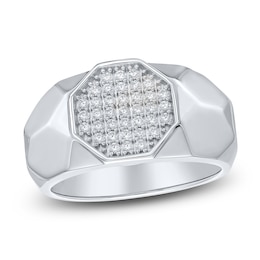 Men's Multi-Diamond Octagon Angled Ring 3/8 ct tw Sterling Silver