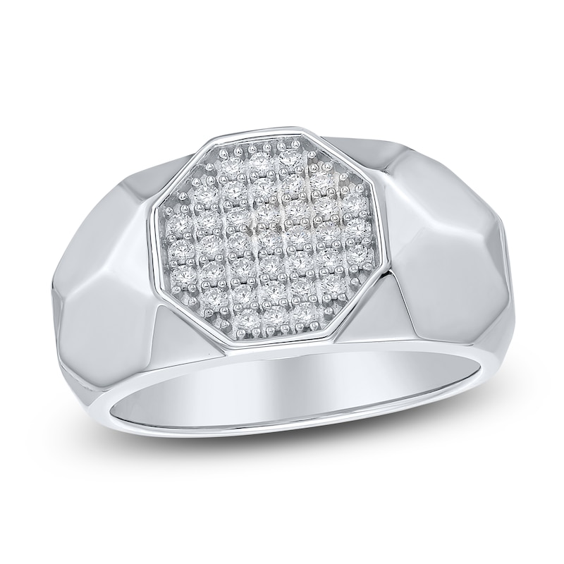 Main Image 1 of Men's Multi-Diamond Octagon Angled Ring 3/8 ct tw Sterling Silver