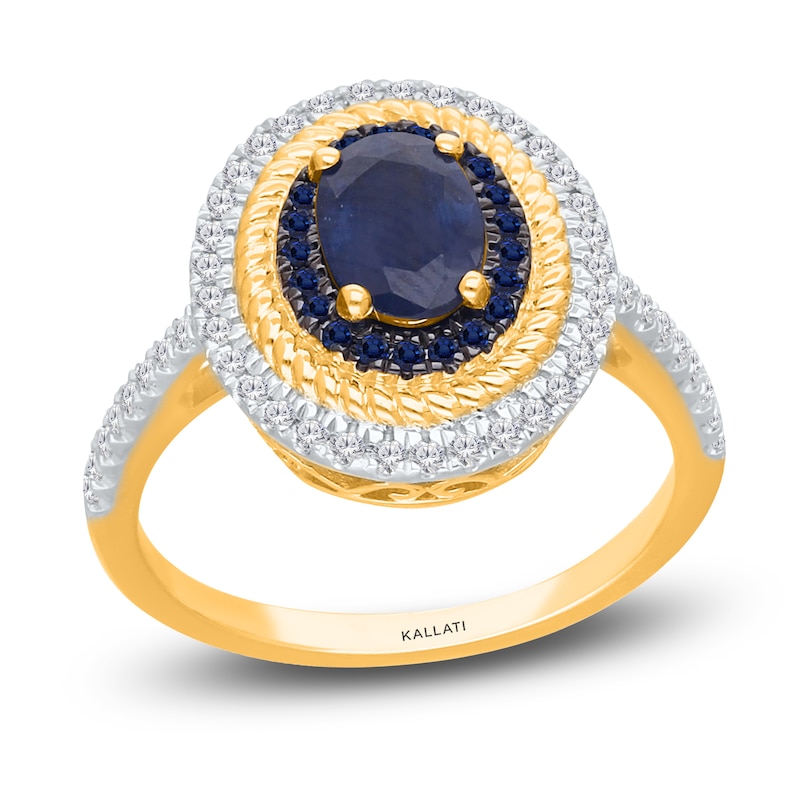 Kallati Oval-Cut Natural Blue Sapphire & Diamond Ring 1/4 ct tw 14K Yellow Gold