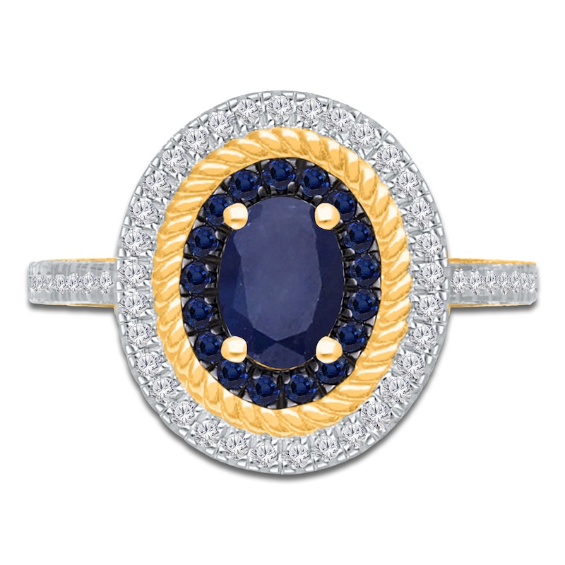 Kallati Oval-Cut Natural Blue Sapphire & Diamond Ring 1/4 ct tw 14K Yellow Gold