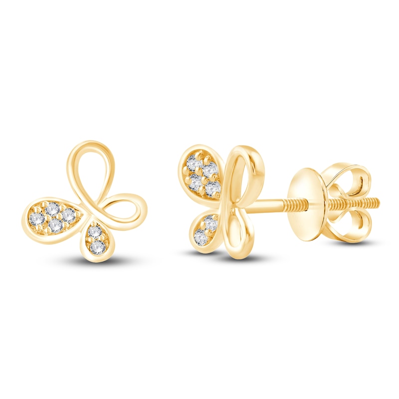 Main Image 2 of Children's Butterfly Stud Earrings 1/20 ct tw 14K Yellow Gold