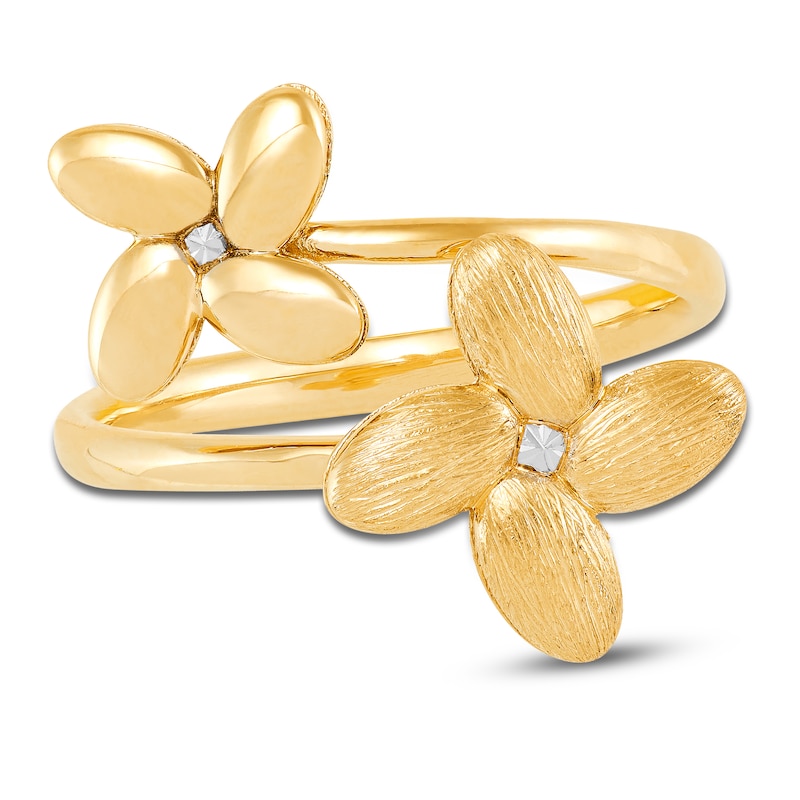 Main Image 1 of Italia D'Oro Satin-Finish Flower Bypass Ring 14K Yellow Gold