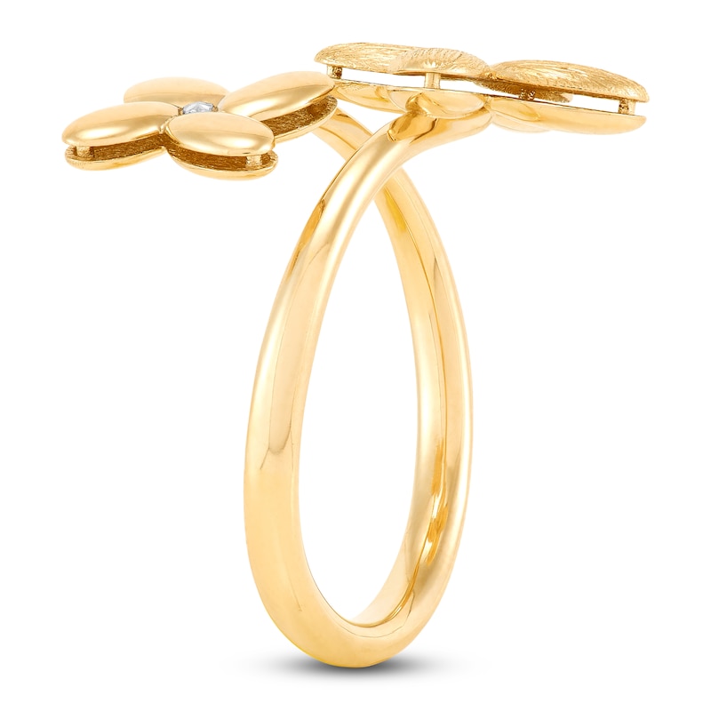 Main Image 2 of Italia D'Oro Satin-Finish Flower Bypass Ring 14K Yellow Gold