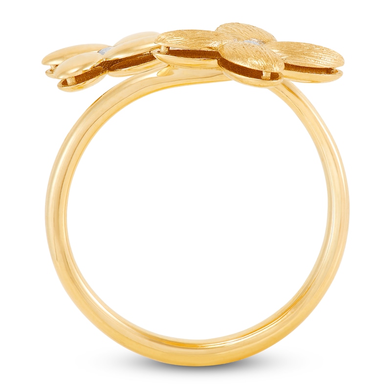 Main Image 3 of Italia D'Oro Satin-Finish Flower Bypass Ring 14K Yellow Gold