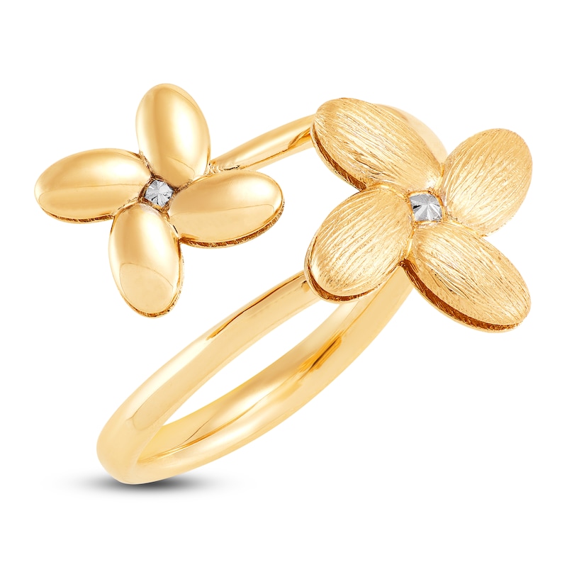 Main Image 4 of Italia D'Oro Satin-Finish Flower Bypass Ring 14K Yellow Gold