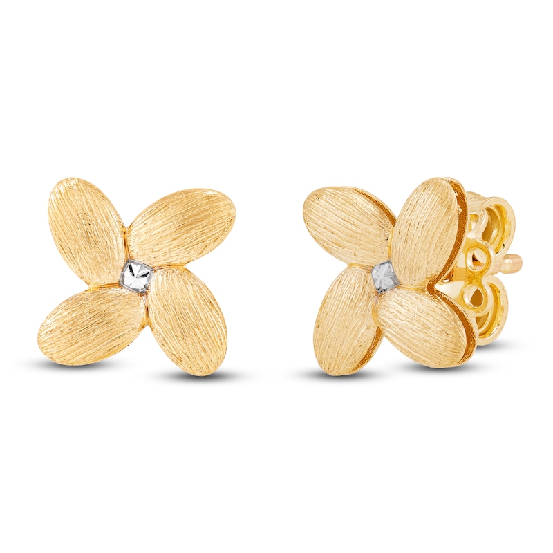 Main Image 2 of Italia D'Oro Satin-Finish Flower Stud Earrings 14K Yellow Gold