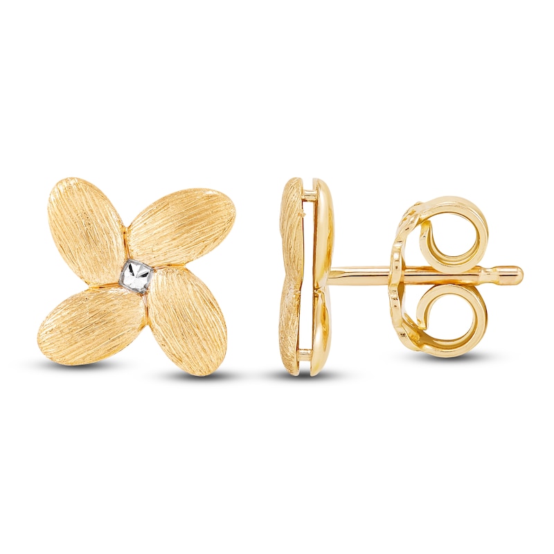 Main Image 3 of Italia D'Oro Satin-Finish Flower Stud Earrings 14K Yellow Gold